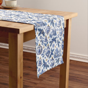 Delft Blue Dutch Christmas Porcelain Holiday Long Table Runner