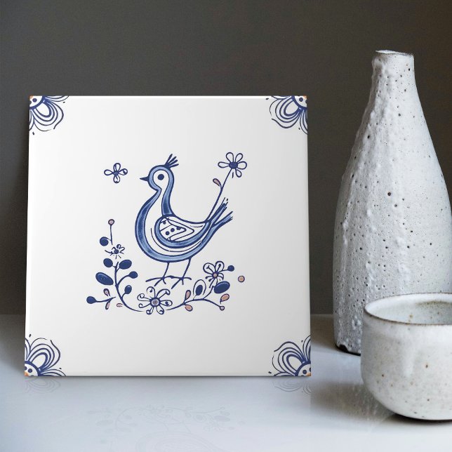Delft Blue Dutch Style Bird Flowers Indigo Ceramic Ceramic Tile (Creator Uploaded)