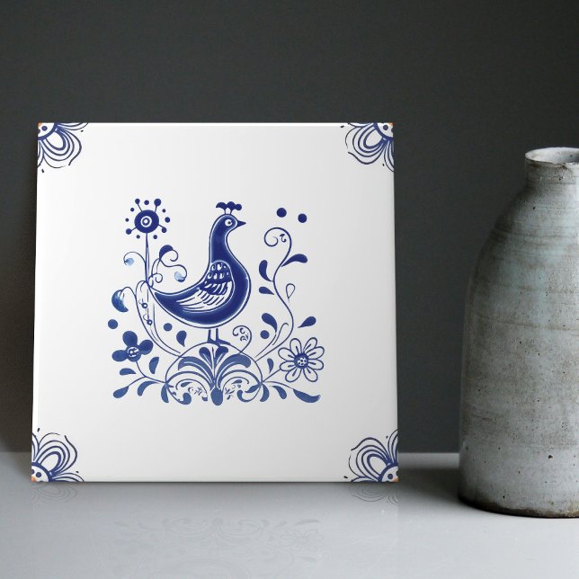 Delft Blue Dutch Style Bird Flowers Indigo Ceramic Ceramic Tile (Creator Uploaded)