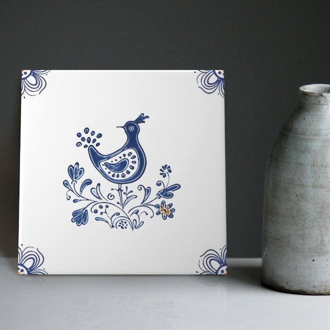 Delft Blue Dutch Style Bird Flowers Indigo Ceramic Ceramic Tile (Creator Uploaded)