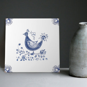 Delft Blue Dutch Style Bird Flowers Indigo Ceramic Tile