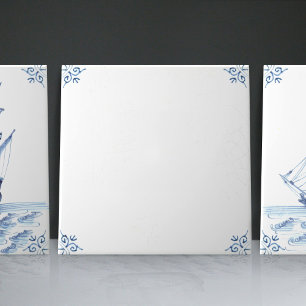 Delft Blue Dutch Style Frigate Schooner Sail Boat Ceramic Tile