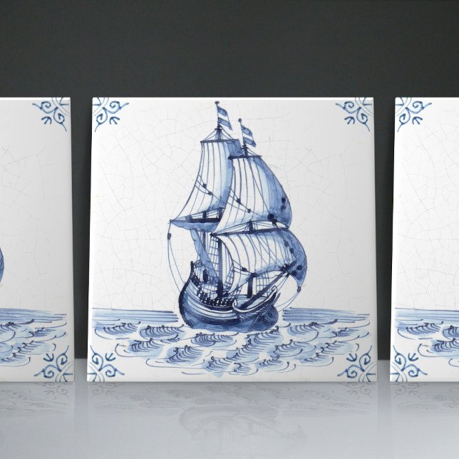 Delft Blue Dutch Style Frigate Schooner Sail Boat  Ceramic Tile (Creator Uploaded)