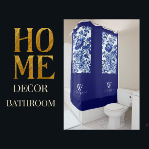 delft blue Elegant Chinoiserie Shower Curtain