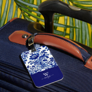 delft blue elegant vintage Floral style Luggage Tag