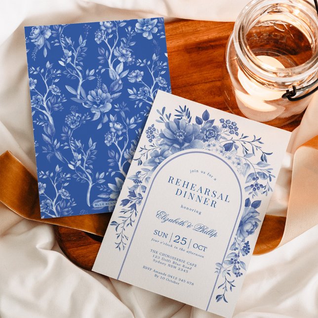 Delft Blue Floral Chinoiserie Rehearsal Dinner Invitation (Creator Uploaded)
