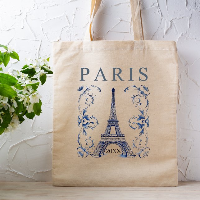Delft Blue Paris Eiffel Tower Tote Bag (Creator Uploaded)