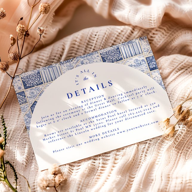 Delft Blue Patchwork Toile Wedding Enclosure Card (Creator Uploaded)