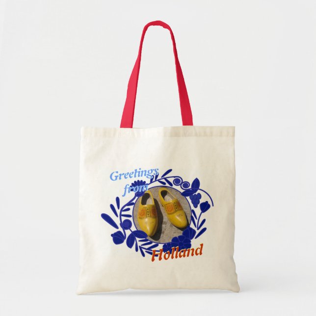 Delft Blue Pattern Clogs Greetings from Holland Tote Bag (Front)