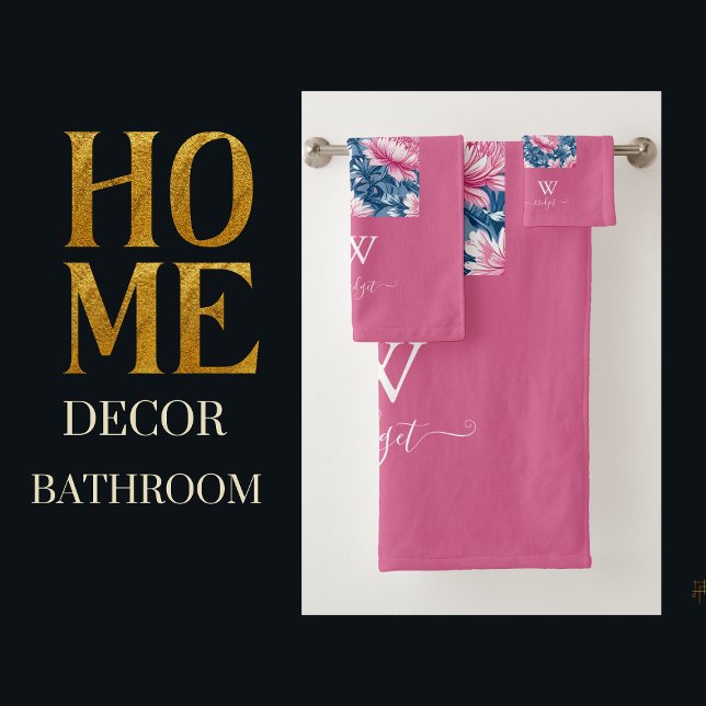 delft blue & pink elegant Modern Floral Bath Towel Set (Creator Uploaded)