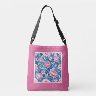 delft blue & pink elegant Modern Floral Crossbody Bag