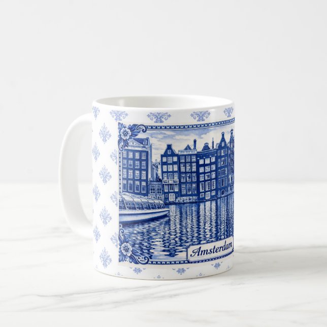 Delft Blue style mug: Amsterdam Coffee Mug (Front Left)