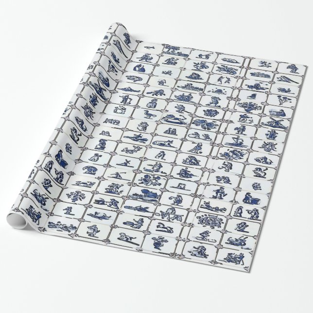 Delft Blue Tile Designs Wrapping Paper (Unrolled)