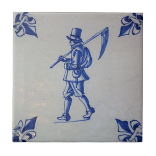 Delft Blue Tile - Mower Carrying Scythe or Sickle