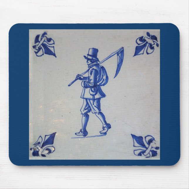 Delft Blue Tile - Mower Carrying Scythe or Sickle Mouse Pad (Front)