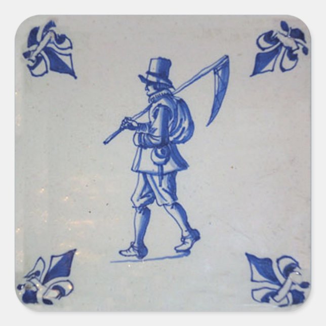 Delft Blue Tile - Template Square Sticker (Front)
