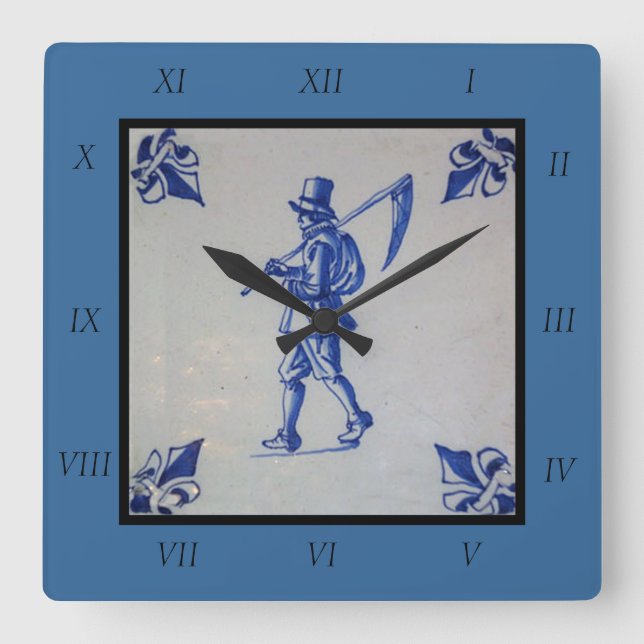 Delft Blue Tile - Template Square Wall Clock (Front)