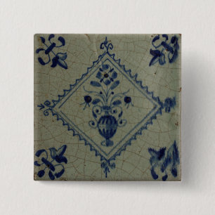 Delft Blue Tile - Vase with Flowers and Bouquet 15 Cm Square Badge