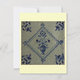 Delft Blue Tile - Vase with Flowers and Bouquet Invitation