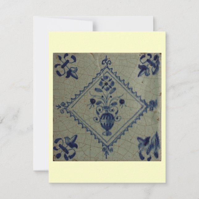 Delft Blue Tile - Vase with Flowers and Bouquet Invitation (Front)