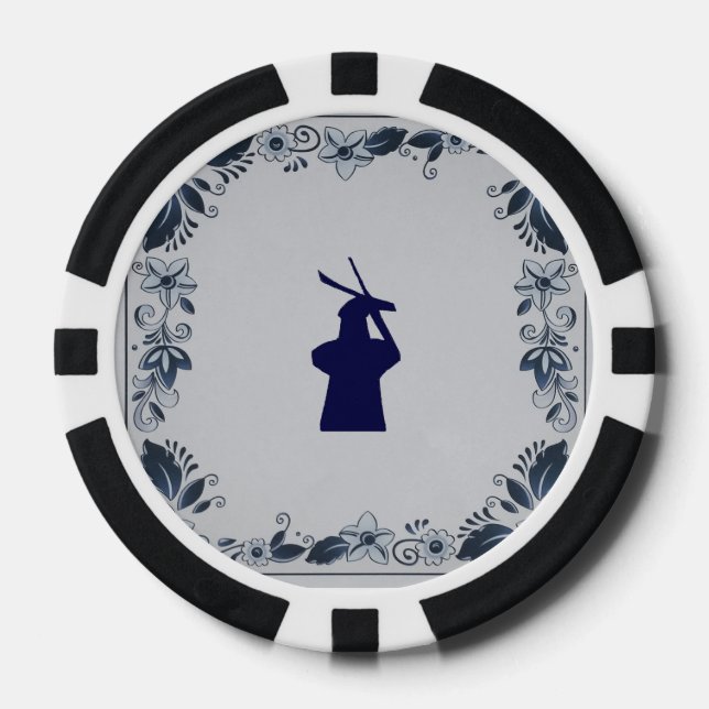 Delft blue tile windmill 'de Roos' in Delft Poker Chips (Front)