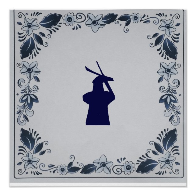 Delft blue tile windmill 'de Roos' in Delft Poster (Front)