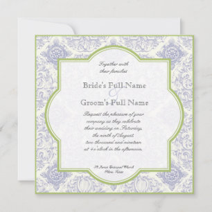 Delft Blue Toile Quatrefoil - Wedding Invitation