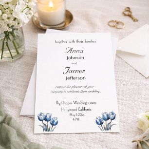Delft Blue Tulip, custom photo Wedding Invitation