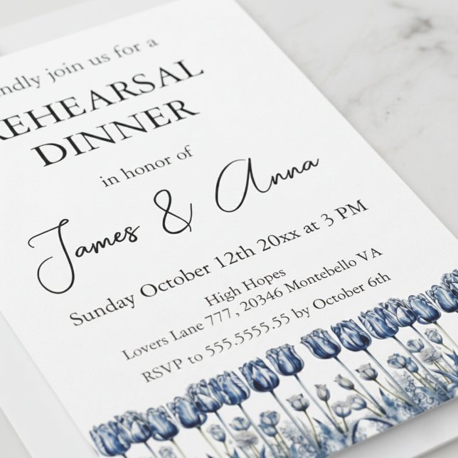 Delft Blue Tulip Rehearsal Dinner Invitation (Creator Uploaded)
