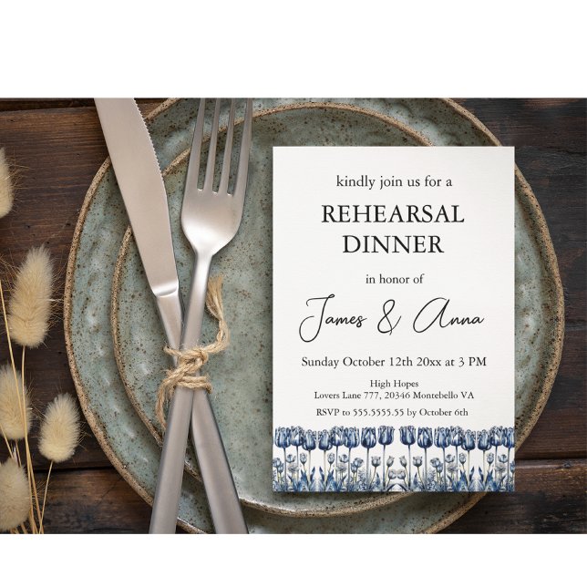 Delft Blue Tulip Rehearsal Dinner Invitation (Creator Uploaded)