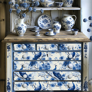 Delft Blue Vintage French Chinoiserie Peacock Tissue Paper