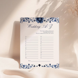Delft Blue Wedding A-Z Bridal Shower Game Floral