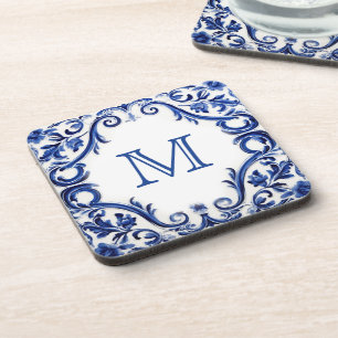 Delft blue wedding monogram coaster