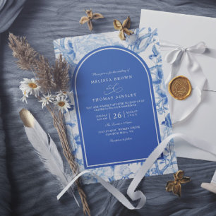 Delft Blue White Chinois Floral Elegant Wedding Invitation