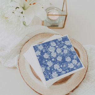 Delft Blue White Chinoiserie Bird Peonies Garden Napkin