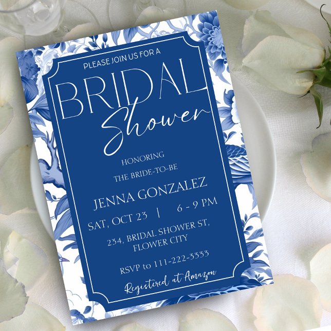 Delft Blue White Chinoiserie Bridal Shower Invitation (Delft Blue White Chinoiserie Bridal Shower Invitation)