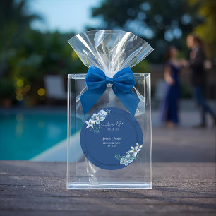 Delft Blue White Chinoiserie Floral Bridal Shower  Classic Round Sticker