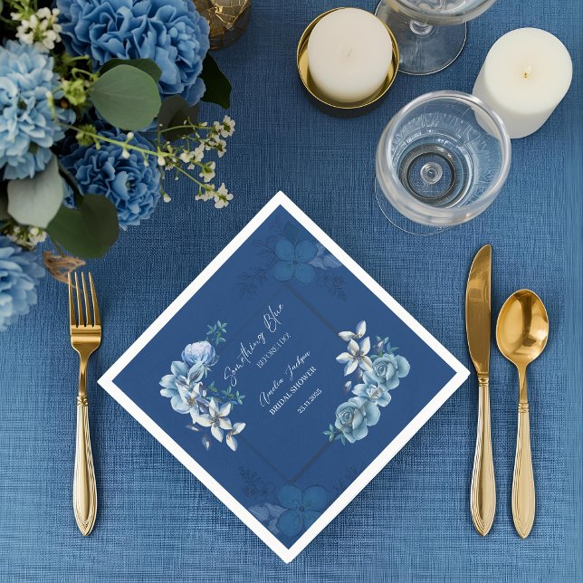Delft Blue White Chinoiserie Floral Bridal Shower  Napkin (Creator Uploaded)