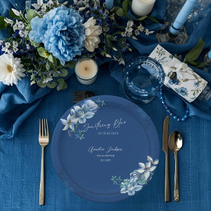 Delft Blue White Chinoiserie Floral Bridal Shower Paper Plate