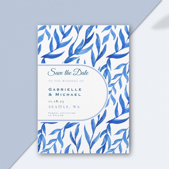 Delft Blue White Chinoiserie Floral Pattern  Save Save The Date (Creator Uploaded)