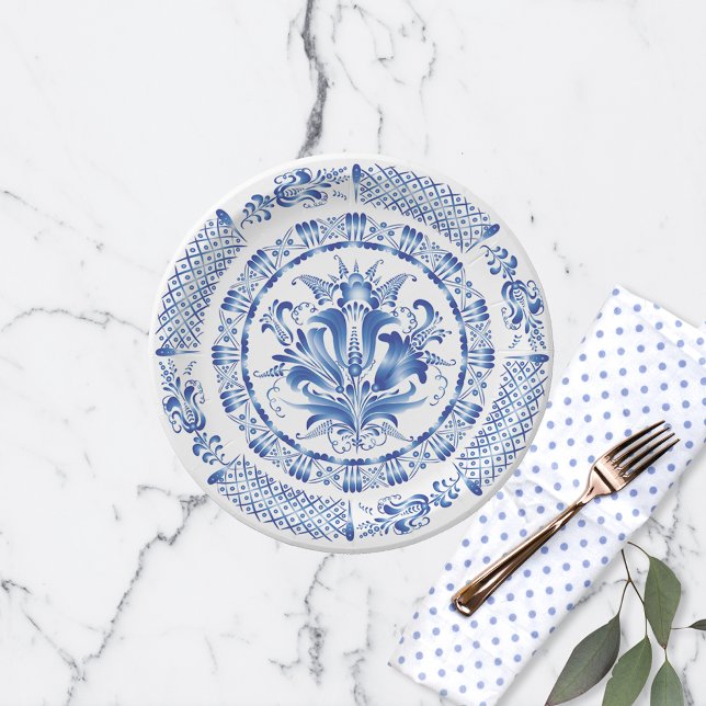 Delft Blue White Dutch Inspired Paper Plate (Creator Uploaded)