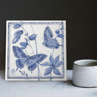 Delft Butterfly Floral Wall Decor Art Nouveau