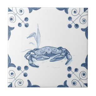 Delft Crab Tile with Scroll Corners
