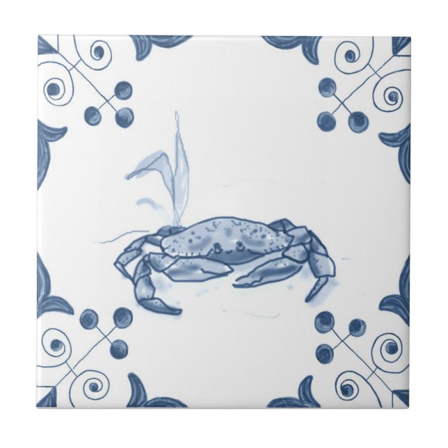 Delft Crab Tile with Scroll Corners (Front)
