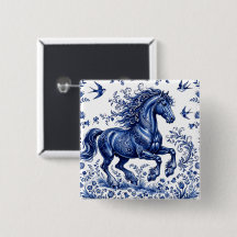 Delft Delftware Style Friesian Horse in Meadow