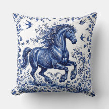 Delft Delftware Style Friesian Horse in Meadow