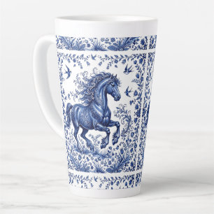 Delft Delftware Style Friesian Horse in Meadow Latte Mug
