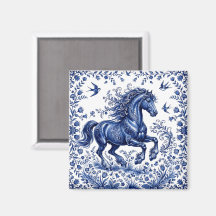 Delft Delftware Style Friesian Horse in Meadow