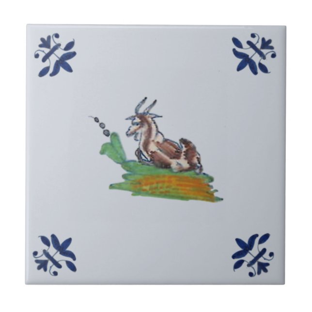 Delft Farm Animal Goat Blue Multi Repro c 1650  Ceramic Tile (Front)