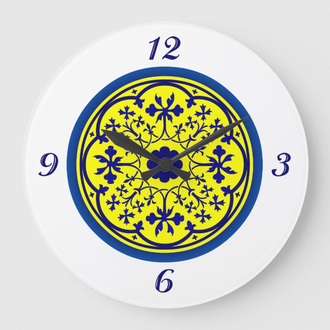 Delft Inspired Blue White Yellow Wall Clock (Front)